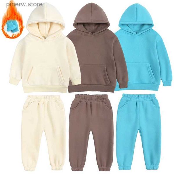 Kleidungssets 1-12 Jahre alt Frühling und Herbst Kinderkleidung Baby Kapuzen-Fleece-Pullover-Set 2024 Neue Jungen und Mädchen einfarbig lose Sportsw