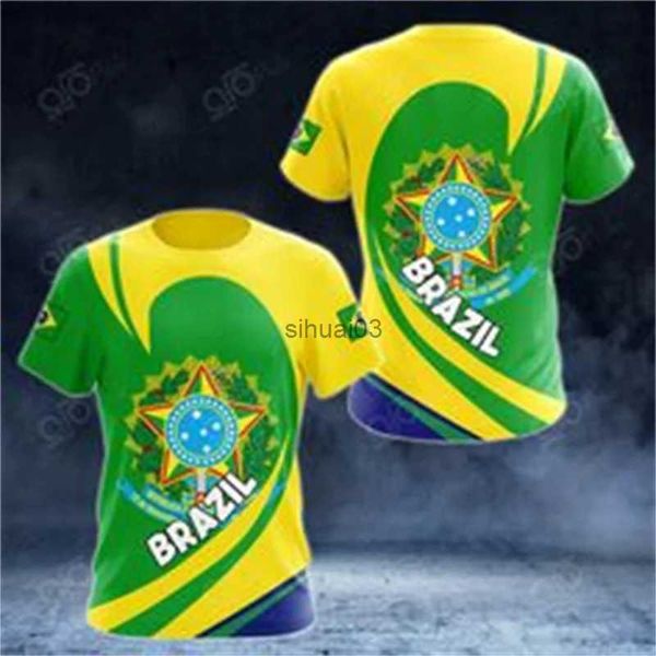 T-shirt da uomo T-shirt da uomo stile calcio Stampa bandiera brasiliana Maglietta da calcio da uomo di tendenza a maniche corte Top personalizzati in stile brasiliano