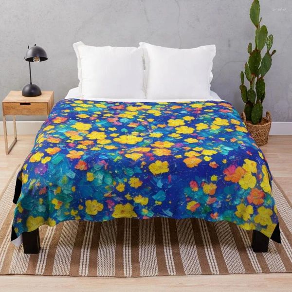 Battaniye soyut çiçek ekose mavi karo yataklar için battaniye atın