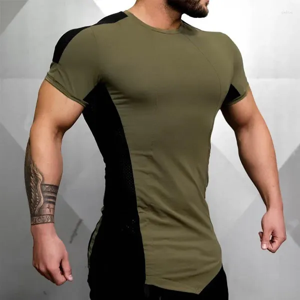Magliette da uomo T-shirt da uomo attillata a maniche corte Organizzazione fitness Palestre Splicing Cotone Taglia M-XXL