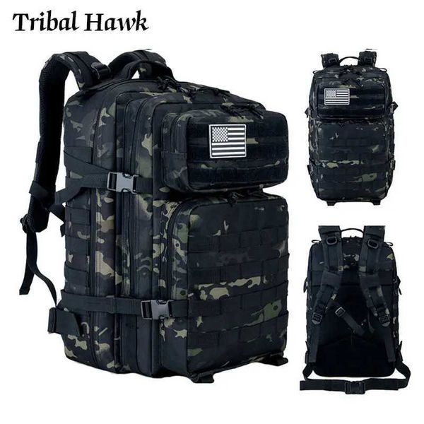 Sacos de caminhada Exército Mochila Militar Tático Molle Assalto Mochila 3P Homens Caminhadas Ao Ar Livre Camping Caça Grande Capacidade Saco À Prova D 'Água 50L YQ240129