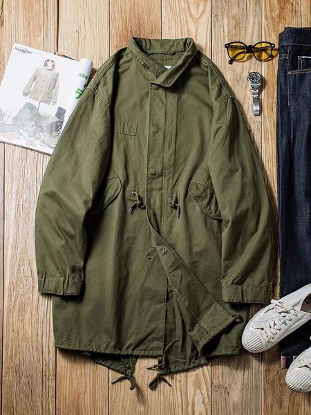 Mens M51 Fishtail Parka Trench Coat Exército Verde e Bege Vintage Casaco Midlength Solto Fit Roupas de Outono Casais 240118