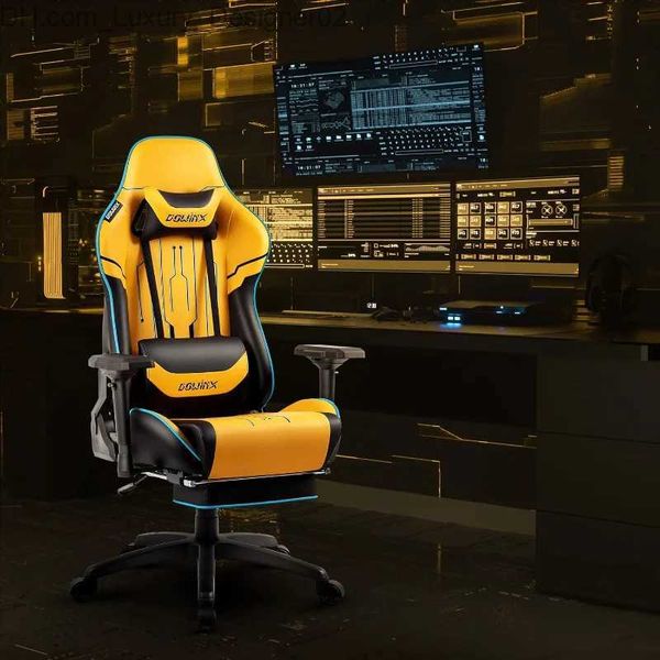 Andere Möbel Dowinx Gaming-Stuhl, hohe Rückenlehne, Computerstuhl mit Fußstütze, atmungsaktiver, gesteppter PU-Leder-Gamer-Stuhl mit maßgeschneiderten 4D-Armlehnen, Q240129