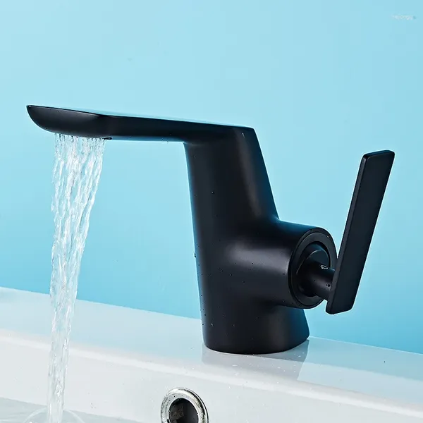 Смесители для раковины в ванной, современный смеситель для раковины с водопадом, черная латунь, смеситель для холодной воды для ванны, кран для умывальника, монтируемый на палубе