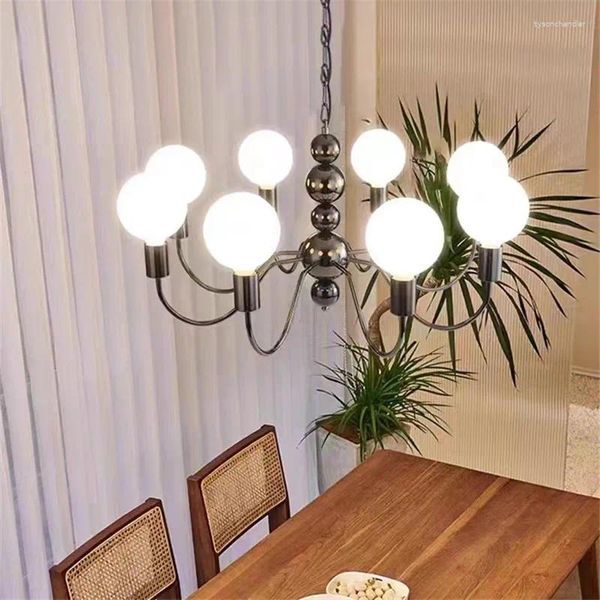 Lampadari Lampadario cromato Stile nordico retrò LED Luce di metà secolo per soggiorno Sala da pranzo Lampada da cucina E27 Design Dinning