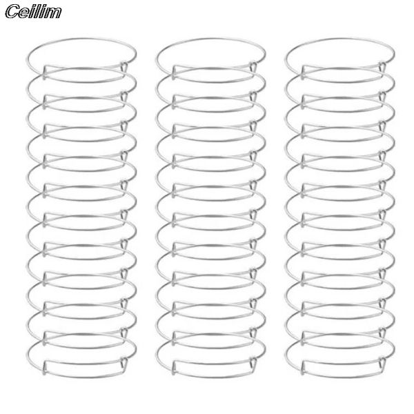 Bangle 60 peças 65mm pulseira expansível pulseiras prata cor ajustável fio em branco pulseiras para mulheres diy jóias fazendo