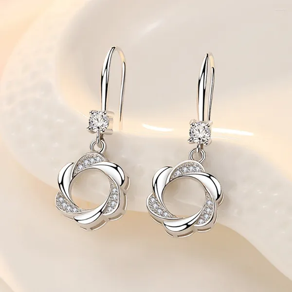 Orecchini pendenti in argento sterling 925 goccia zircone bianco forma rotante lungo micro intarsio zirconi per donna 2024 Bla