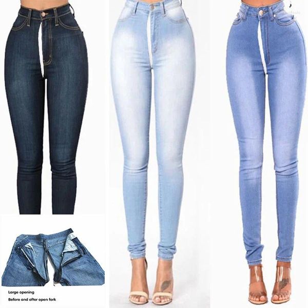 Jeans da donna Cerniere invisibili Pantaloni con cavallo aperto Pantaloni skinny in denim elasticizzato slim moda Taglie forti