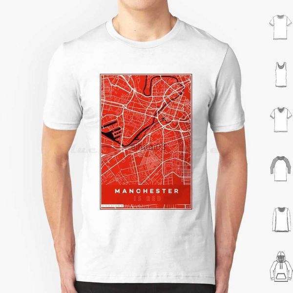 T-shirt da uomo Red-Street Map T Shirt Big Size 100% cotone Rosso Inghilterra Calcio Regno Unito Mappa del calcio Città Home Town Straight Outta Street