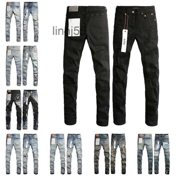 Mens Roxo Designer Jeans Moda Angustiado Rasgado Bikers Womens Denim Cargo para Homens B L O EAB3B