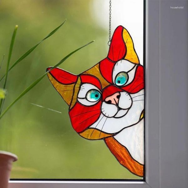 Декоративные фигурки милый мультяшный кот животное подвеска украшение витражная вешалка для дома наклейки на стену детская комната