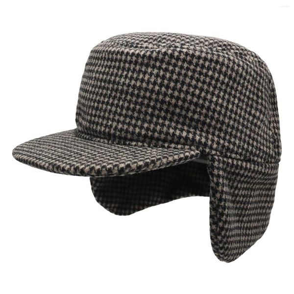 Berets Winter Warm halten Mütze Skifahren Gehörschutz Hut Plaid Wollstoff für Herren Damen