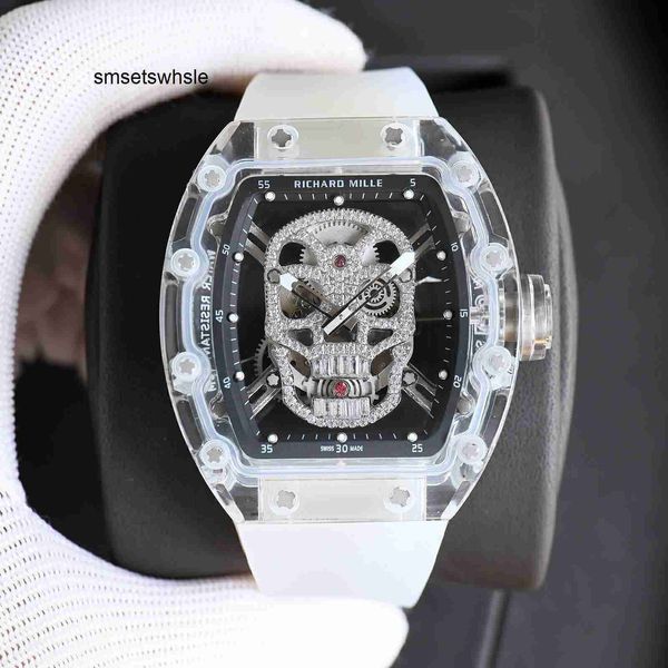 Автоматические механические часы Black Man Watch Superclone Active Tourbillon Наручные часы Дизайнерские Rm52 Rm052-01 Diamond Skull Hollowed Out Automatic Mechanica