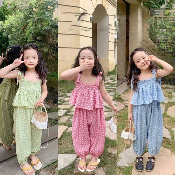 Kleidung Sets Sommer Mädchen Süße Nette Blumen Leibchen Plus Anti-Moskito Hosen Mode Baby Kinder Outfit Kinder Mädchen Kleidung