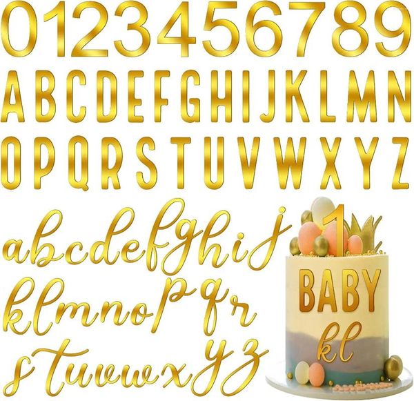 Ferramentas de bolo 124pcs Rose Gold Acrílico Número Letra Decorações Princesa Rainha Nome de Aniversário DIY Cupcake Decor Número