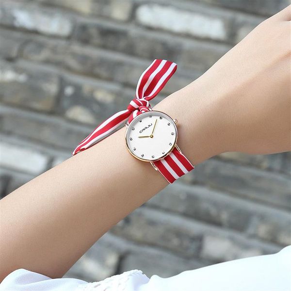 CRRJU novo exclusivo Senhoras flor pano relógio de pulso moda feminina vestido relógio de tecido de alta qualidade doce meninas Pulseira watch326U