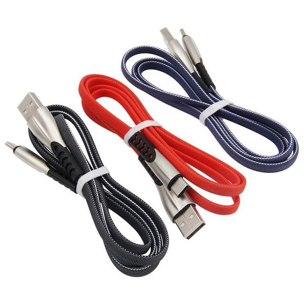 Cabos de telefone de liga de zinco Nylon trançado 1m Carregamento rápido Micro USB Tipo C Cabos de carregador para MG HTC Samsung Huawei321W