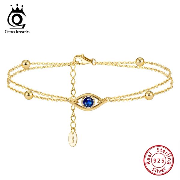 Collana ORSA JEWELS Classico argento sterling 925 2 strati Malocchio Bracciale a catena per le donne Fashion14K Bracciale in oro Gioielli per feste APB04