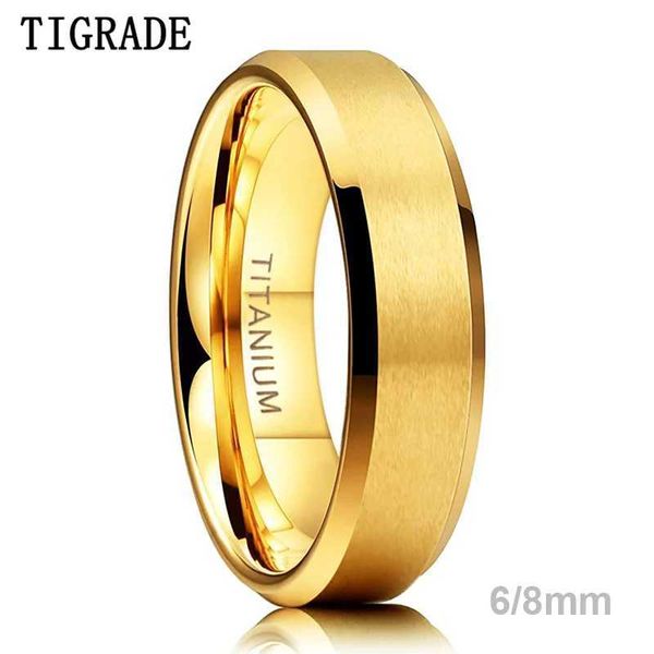 Bandringe TIGRADE Ringe aus reinem Titan, goldfarben, 6 mm, 8 mm, gebürsteter Ehering, luxuriös, in bequemer Passform, matt, für Männer und Frauen, Anti-Allergie, 240125