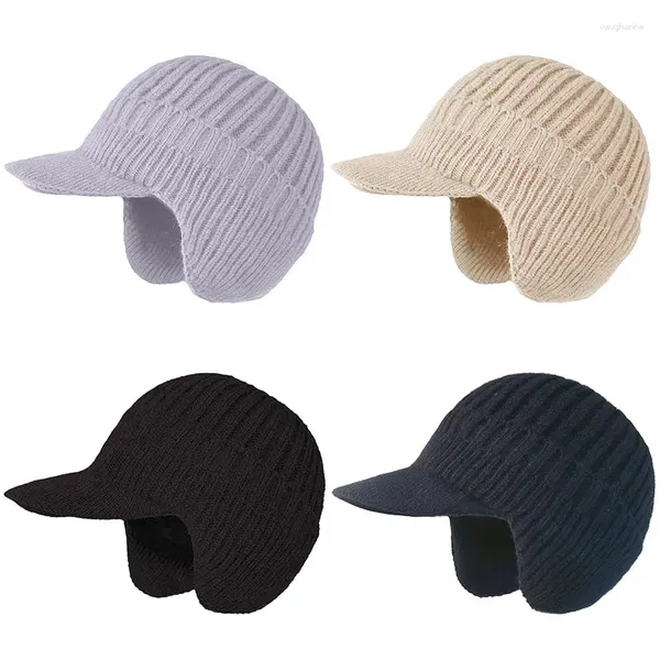 Cappellini da baseball 2024 da uomo invernali ispessiti a tesa corta cappello di protezione per le orecchie all'aperto caldo papà lavorato a maglia pecora peluche tinta unita berretto causale