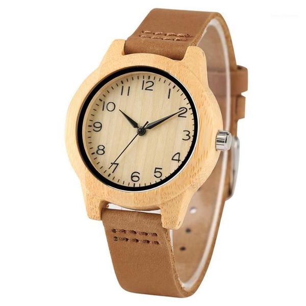 Elegante pulseira feminina relógios de madeira de bambu senhoras relógios pulseira de couro macio feminino relógio de pulso simples casual feminino Gifts1266u