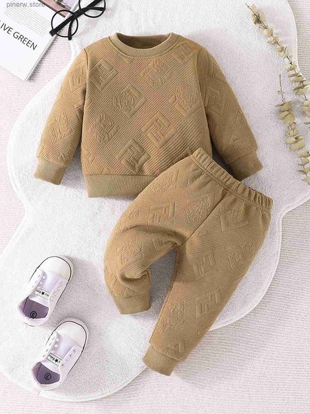 Clothing Sets WINTER Baby Boy Crochet Korean Fashion Long-sleeved Elastic Floral O-neck TOP+Pants Simple Casual Cute Set KIds Clothing
