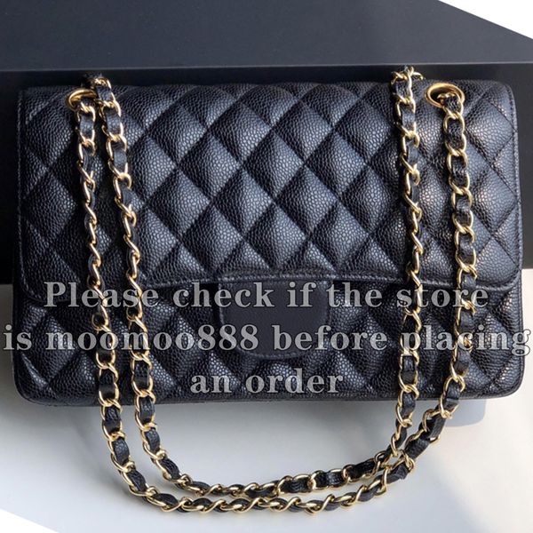 12A All-New Mirror Quality Designer Klassiker Klassische Klappe Quilted Bag Medium Damen Lambskell Caviar Bag Luxurys Handtaschen echte Leder Geldbeutel Schulterkette Schwarze Box-Taschen Schwarze Taschen