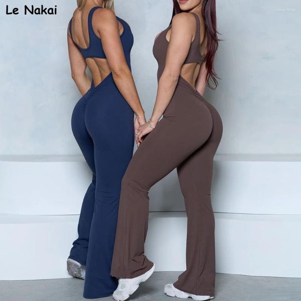 Active Sets Flare V Back Scrunch BuJumpsuit Einteiliges gepolstertes Yoga-Set Cut Workout Gym Suit Bodysuit Offener Trainingsanzug