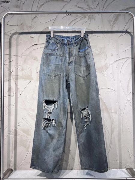 Jeans da uomo Pantaloni primaverili autunnali con prestazioni hip-hop da strada, lavati, danneggiati, di alta qualità, pesanti, industriali