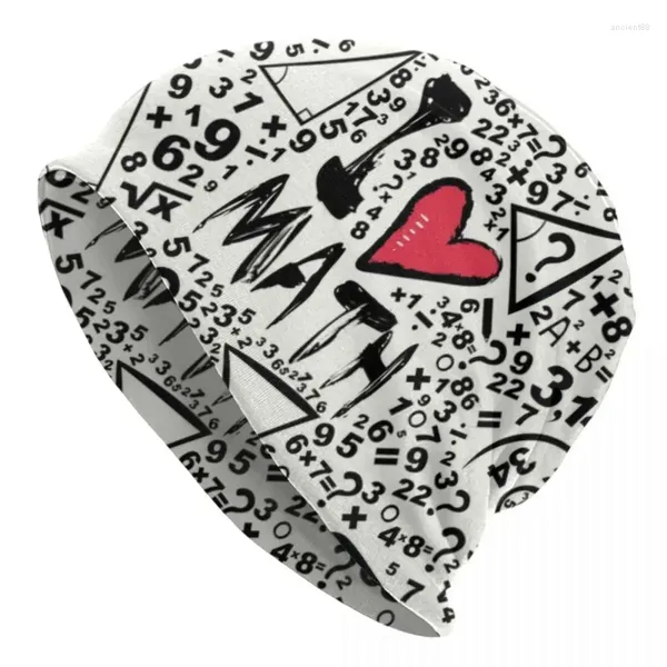 Berets Ich liebe Mathe-Muster Skullies Mützen Mützen Mode Winter Warm Damen Herren Strickmützen Erwachsene Geek Mathematiklehrer Motorhaube