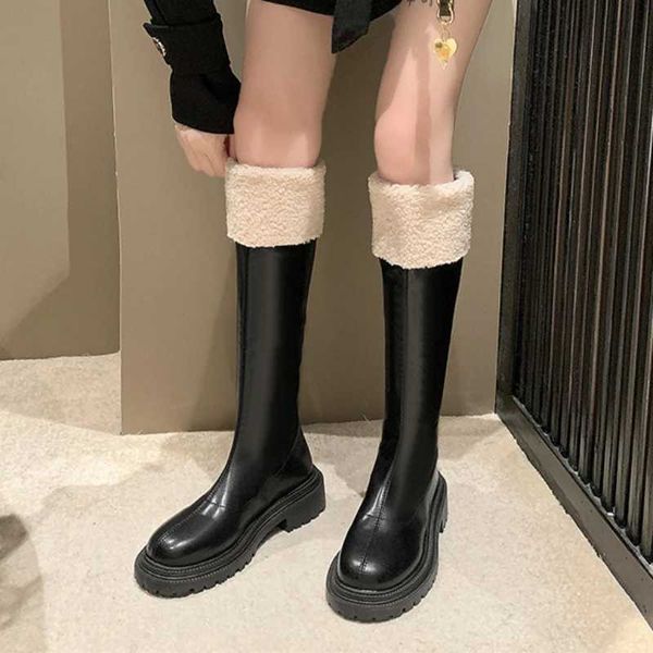 Stiefel Schuhe für Frauen 2023 Neue Koreanische Mode Runde Kappe frauen Kniehohe Stiefel Winter Pelz Warme Plattform Hohe stiefel Zapatos De MujerL2401