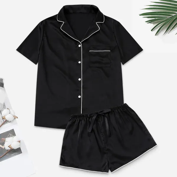 Damen-Nachtwäsche-Pyjama-Anzug mit kurzen Ärmeln, Hemd-Shorts mit Knöpfen, Sommer, sexy, lässiger, dünner Stil, Homewear-Set für Damen