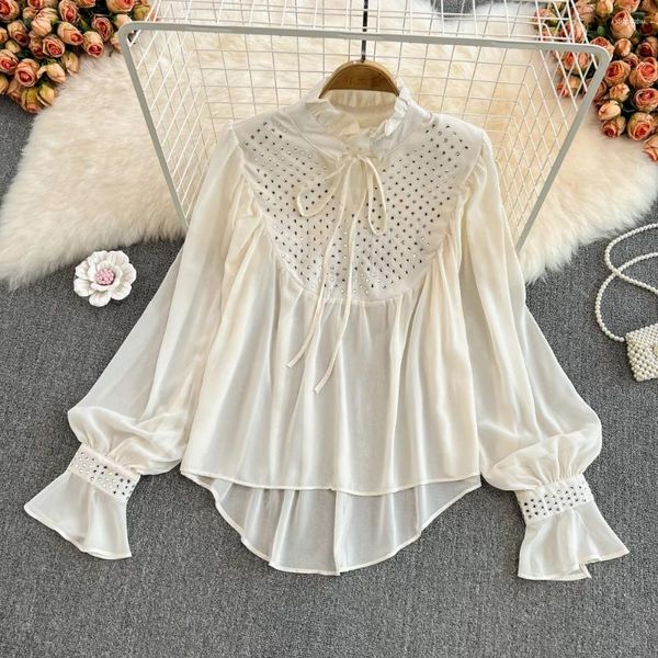 Frauen Tanks 2024 Sommer Bluse Für Frau Chiffon Blusas Frauen Top Blusen Lange Puff Sleeve Tees Lolita Hemd Pailletten streetwear