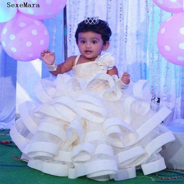 Vestidos de menina bonito vestido de baile roupas de meninas de bebê com babado de organza um ombro frisado concurso de aniversário para criança