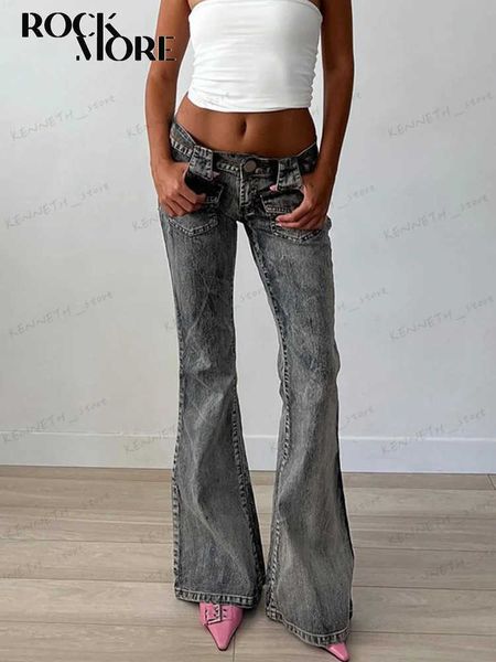 Damen Jeans Rockmore Vintage Washed Flare Jeans Hose Low Waist Frauen Streetwear Y2K Slim Fit Boot Cut Hose Grunge Denim Hose Hose T240129