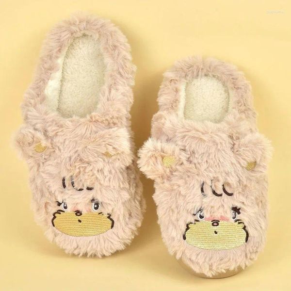 Pantofole da donna autunno inverno peluche coperta morbida flanella calda ragazze simpatico cartone animato peloso casa scarpe di cotone scivoli da esterno