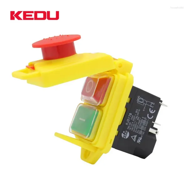 Controllo domestico intelligente Interruttori a pulsante elettromagnetici impermeabili KEDU KJD17B 120 V / 220 V 2HP 16A Pulsante di arresto di emergenza di sicurezza a 5 pin