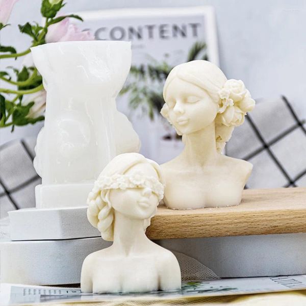 Moldes de cozimento vendados menina silicone pastelaria molde diy amantes retrato vela fazendo artesanal aromath sabão gesso resina decoração de casa presente