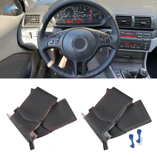 Capas de volante para bmw 3 5 séries e46 e39 x5 e53 z3 e36 capa interior do carro costurado à mão couro perfurado com linhas de agulhas