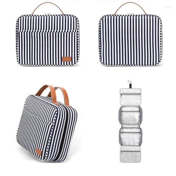 Sacos cosméticos Saco de higiene de viagem com gancho à prova d'água Zip 4 compartimentos 2 bolsos externos para produtos de higiene pessoal