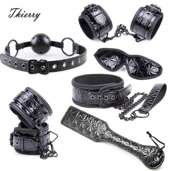 Bondage Thierry Crimson/Black Tied Ultimate Bondage KitBandfold Ball Gag Collar Polsini e polsini alla caviglia Paddle Sculacciata Sex Toys