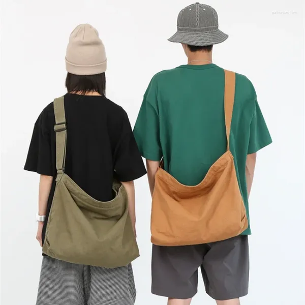 Sacos de compras Homens Bolsa de Lona Mulher Eco-friendly Reutilizável Messenger Pack Mulheres Ombro Cor Sólida Retro