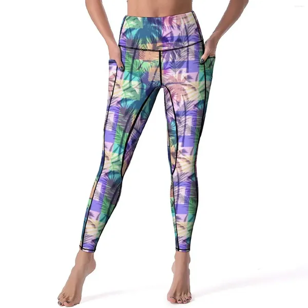 Aktive Hose, tropische Palmen, Leggings, abstrakte Kunst, hohe Taille, Yoga, süße dehnbare Leggings, Damengrafik, Fitness, Fitnessstudio, Sport