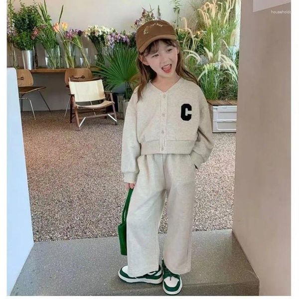 Kleidung Sets 2024 Koreanische Frühling Herbst Kinder Mädchen Kleidung Set Baumwolle Lose Breite Bein Hosen Anzug Stickerei Buchstaben Baseball Uniform