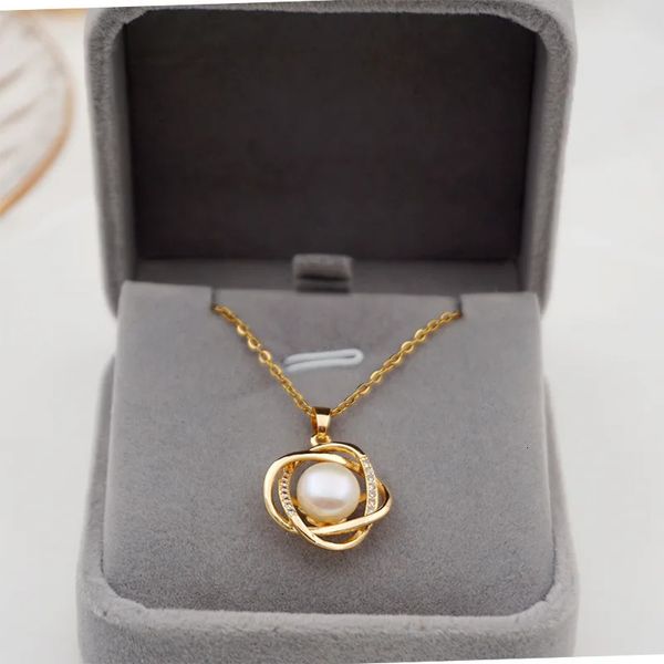 Natural pérola 18 k ouro rosa moda colar jóias jóias de ouro nacklaces para mulheres presente fino jóias 240119