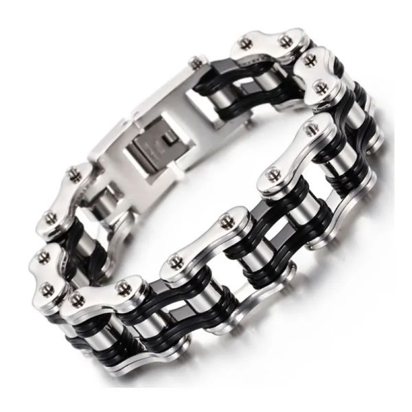 Pulseiras vintage masculinas, pulseiras de corrente, preto, motociclista, bicicleta, motocicleta, elo de corrente, pulseiras para homens, aço inoxidável, joias punk