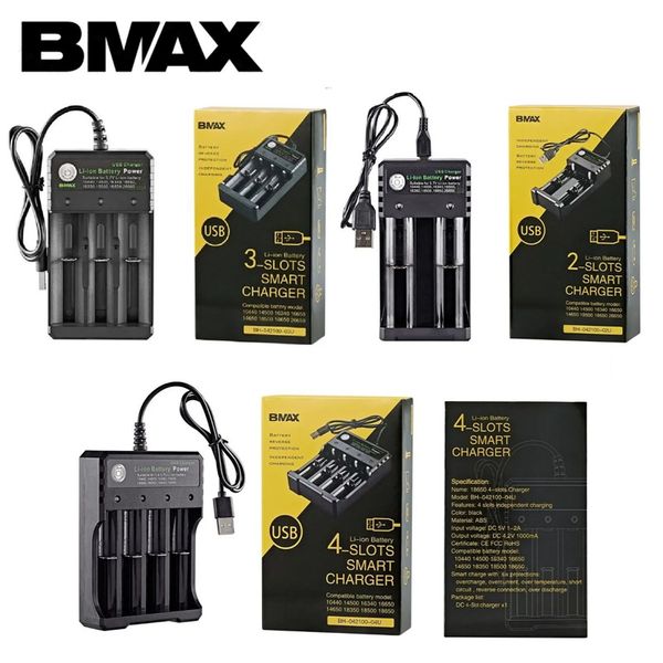 Caricabatterie Bmax autentico Caricabatterie USB al litio da 2 3 4 slot per batterie ricaricabili 18650 18350 16450 in magazzino