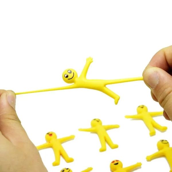 Dekompressionsspielzeug für kleine gelbe Mannpuppe aus weichem Gummi mit Smiley-Ausdruck, kann zur Hälfte gedehnt werden, kreatives Entlüftungsspielzeug, Kindergeschenk, Partyzubehör