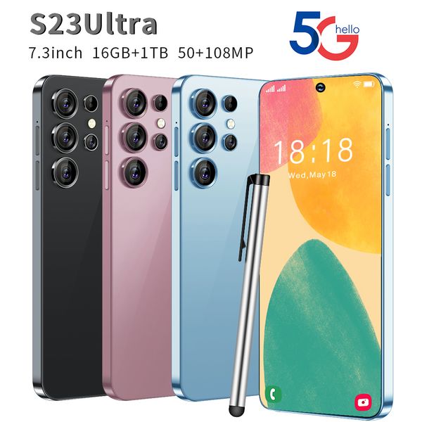 Hot New S23 Ultra Smart phone Schermo intero da 7.3 pollici 4G/5G Telefono cellulare 16TB + 1TB 7800mAh Telefoni cellulari Versione globale Celulares