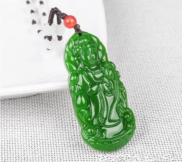 Pingentes Green Green Jade Guanyin Pingente Homens Homens Moda Charmos Jóias Genuínas Certificadas Jades Stone Guan Yin Amulet Gifts